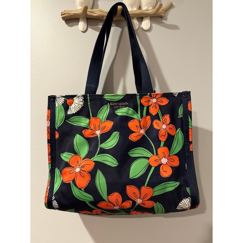 Kate Spade The Little Better Sam Daisy Vines Medium Tote Rich Navy Multicolor J